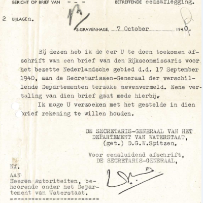 Afschrift van brief over eedaflegging ambtenaren 1940